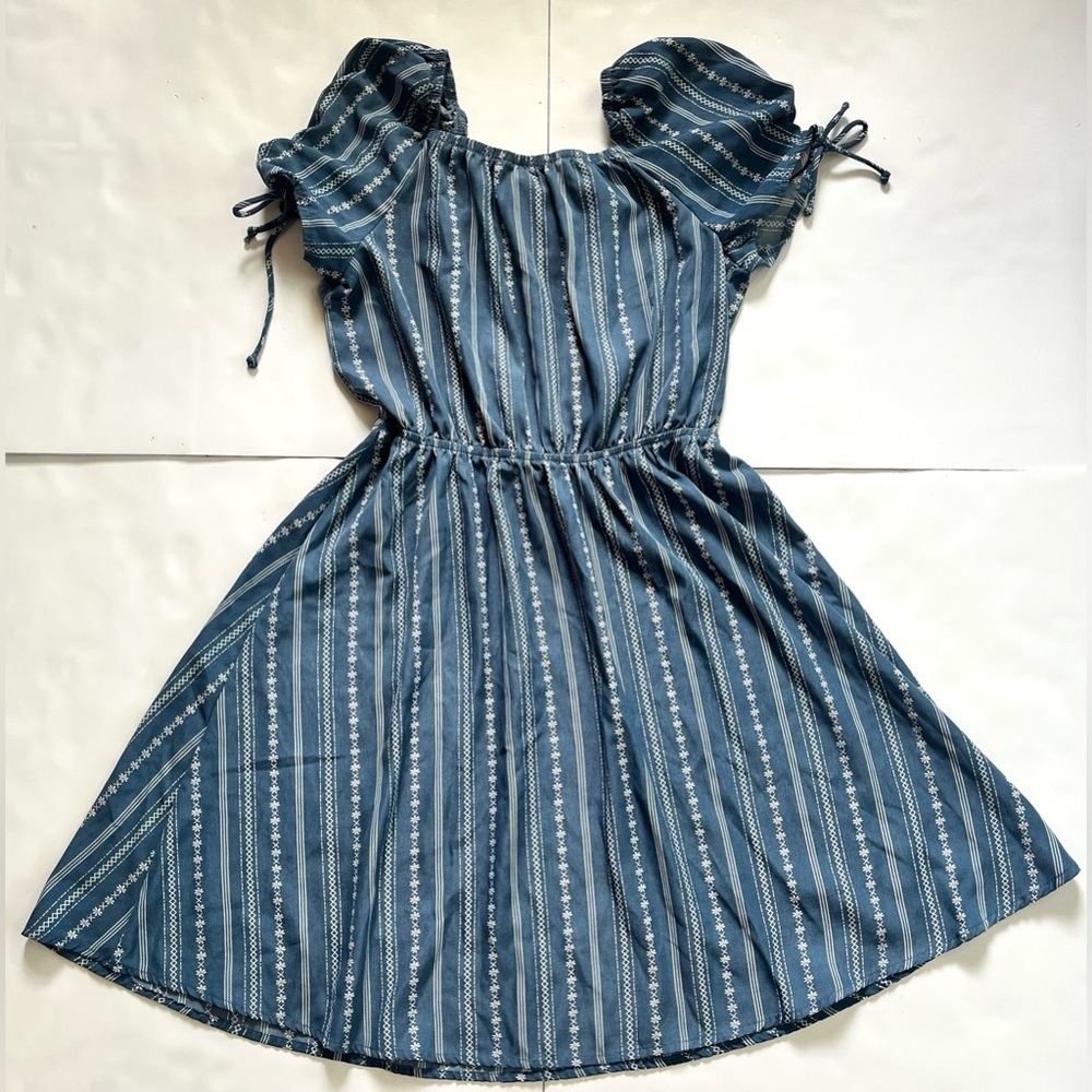 Lily Bleu Women’s Girls Blue Striped Lightweight Summer Dress with Lace Detail - Picture 10 of 11